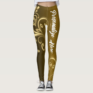 Personalized Activewear   Customizable Gold Swirl Leggings