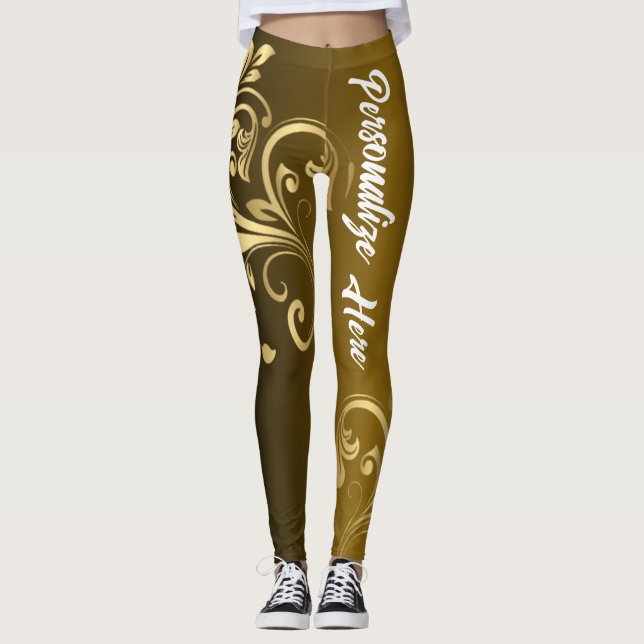 Personalized Activewear | Customizable Gold Swirl Leggings (Front)