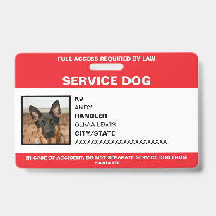 Personalized Ada Card Service Dog Photo ID Badge