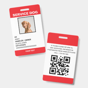Personalized Ada Card Service Dog Photo ID  Badge