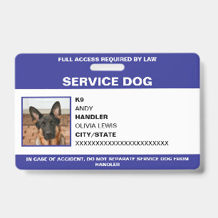 Personalized Ada Card Service Dog Photo ID Badge