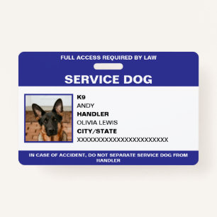 Personalized Ada Card Service Dog Photo ID Badge