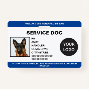 Personalized Ada Card Service Dog Photo ID Badge