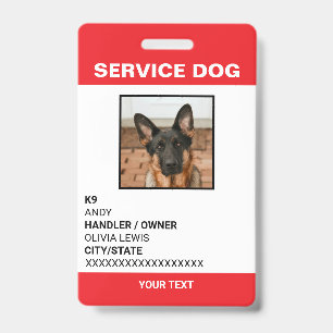 Personalized Ada Card Service Dog Photo ID Badge