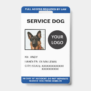 Personalized Ada Card Service Dog Photo ID Badge