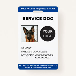 Personalized Ada Card Service Dog Photo ID Badge