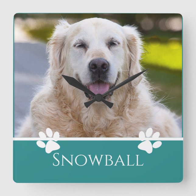 Personalized Add-a-Dog Photo  Square Wall Clock (Front)