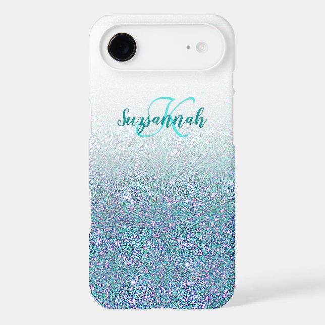 Personalized Add A Name Blue Green Glitter Ombre (Back)