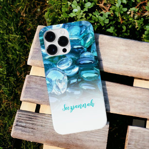 Personalized Add A Name Fresh Blue Gems Ombre Case-Mate iPhone 14 Pro Max Case