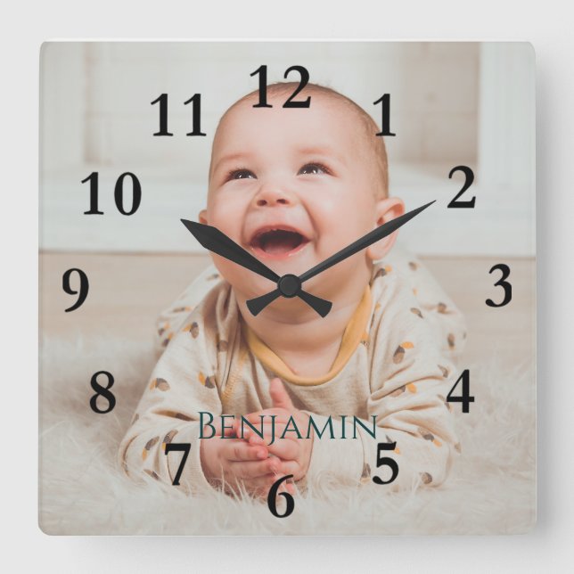 Personalized Add-a-Photo Square Wall Clock (Front)
