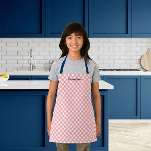 Personalized Add Name Blush Coral Gingham Kids Apron