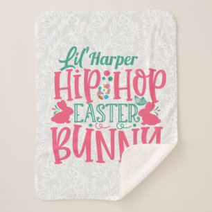 Personalized ADD NAME Lil Hip Hop Easter Bunny Sherpa Blanket