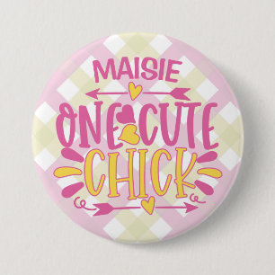 Personalized ADD NAME One Cute Chick Pink Yellow 3 Inch Round Button