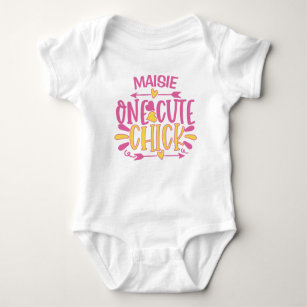 Personalized ADD NAME One Cute Chick Pink Yellow Baby Bodysuit