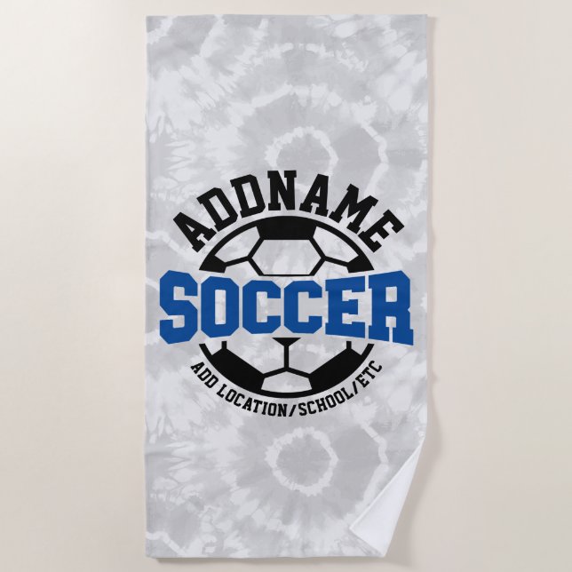 Personalized ADD NAME Soccer Player Team Tie-Dye Beach Towel (Front)