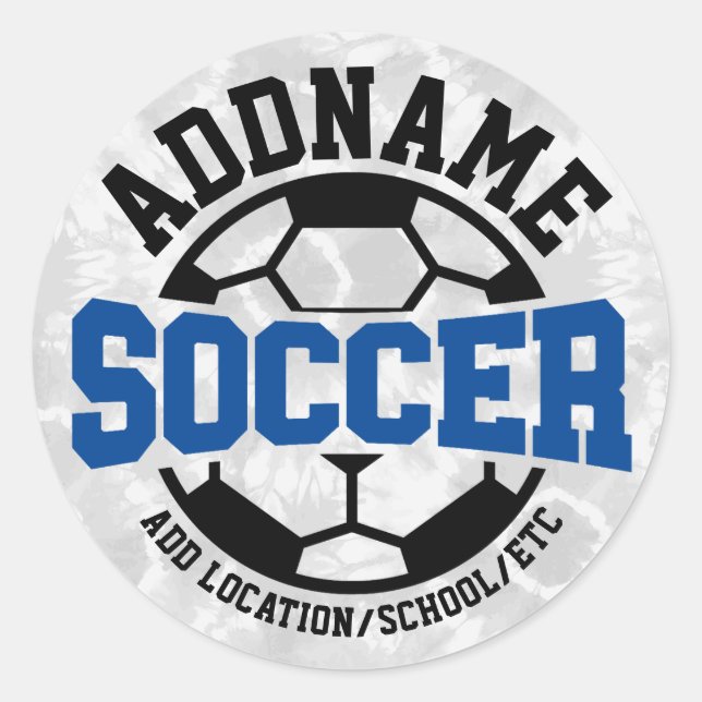 Personalized ADD NAME Soccer Player Team Tie-Dye Classic Round Sticker (Front)
