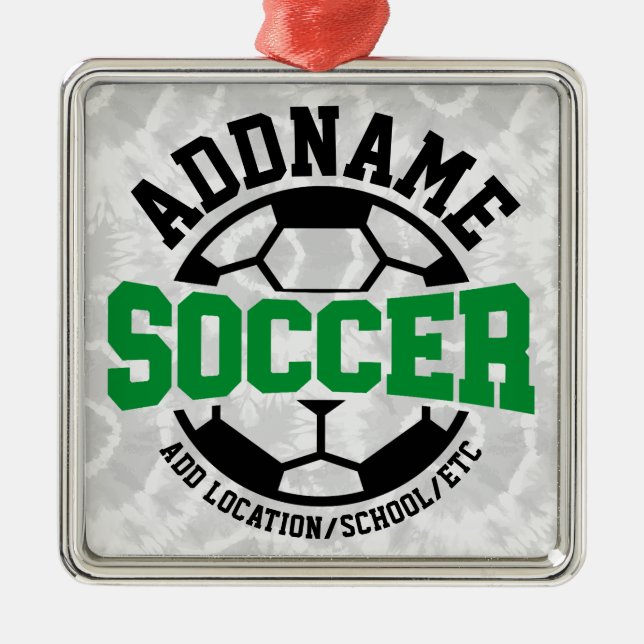 Personalized ADD NAME Soccer Player Team Tie-Dye Metal Ornament (Front)