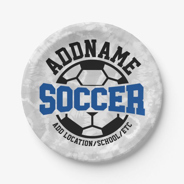 Personalized ADD NAME Soccer Player Team Tie-Dye Paper Plate (Front)