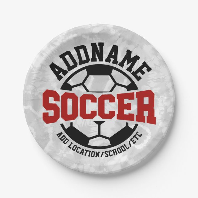 Personalized ADD NAME Soccer Player Team Tie-Dye Paper Plate (Front)