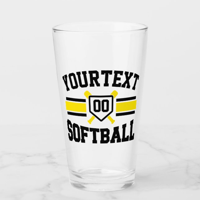 Personalized ADD NAME Softball Player Varsity Team Glass (Front)