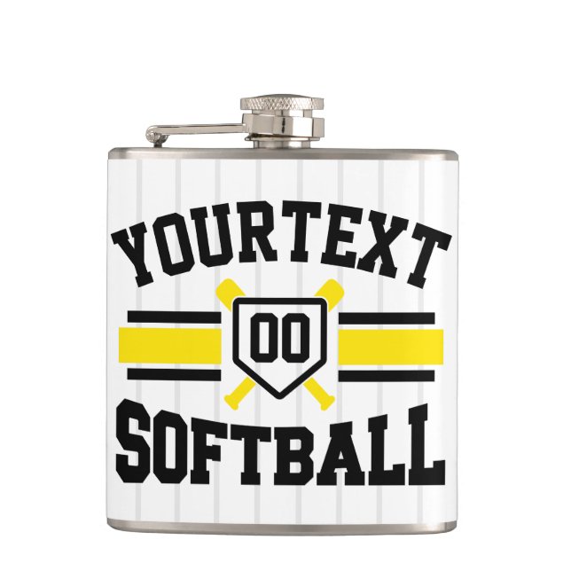 Personalized ADD NAME Softball Player Varsity Team Hip Flask (Front)