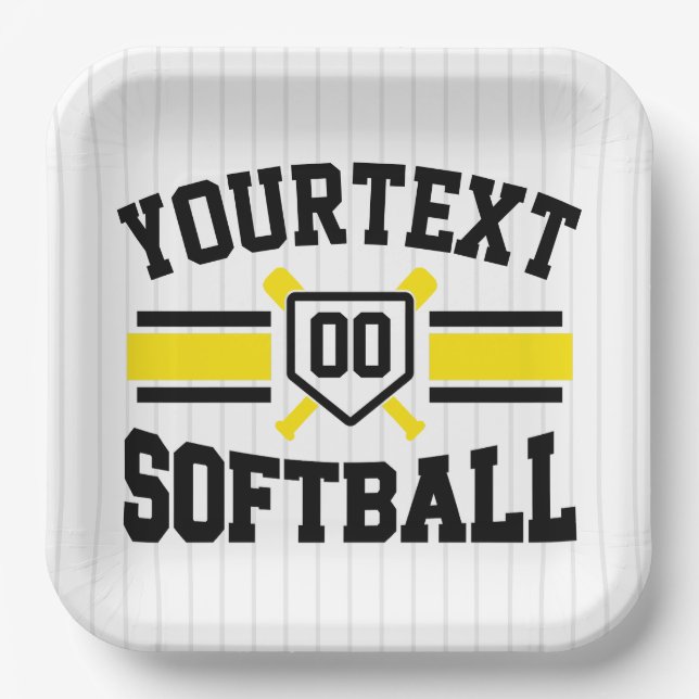Personalized ADD NAME Softball Player Varsity Team Paper Plate (Front)