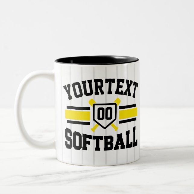 Personalized ADD NAME Softball Player Varsity Team Two-Tone Coffee Mug (Left)
