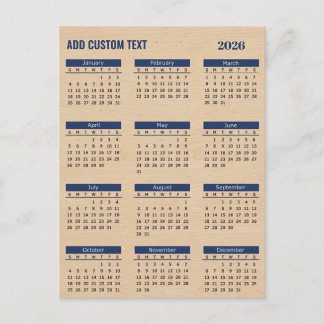Personalized add your custom text 2026 Calendar    Holiday Postcard (Front)