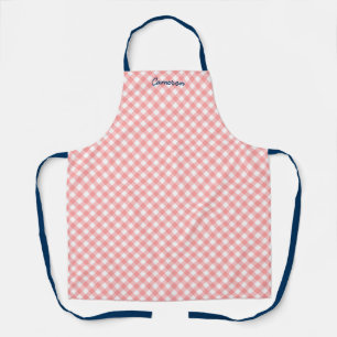 Personalized Add Your Name Blush Coral Gingham Apron