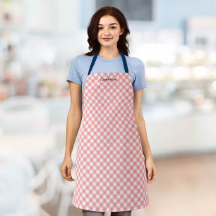 Personalized Add Your Name Blush Coral Gingham Apron