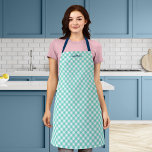 Personalized Add Your Name Mint Turquoise Gingham Apron<br><div class="desc">Personalized Apron featuring a mint turquoise gingham pattern with a blue script for your name. It makes a great gift for one that likes to cook, bake or BBQ. Personalize it by replacing the placeholder text. For more options such as to change the font and it's size/colour or the spacing...</div>