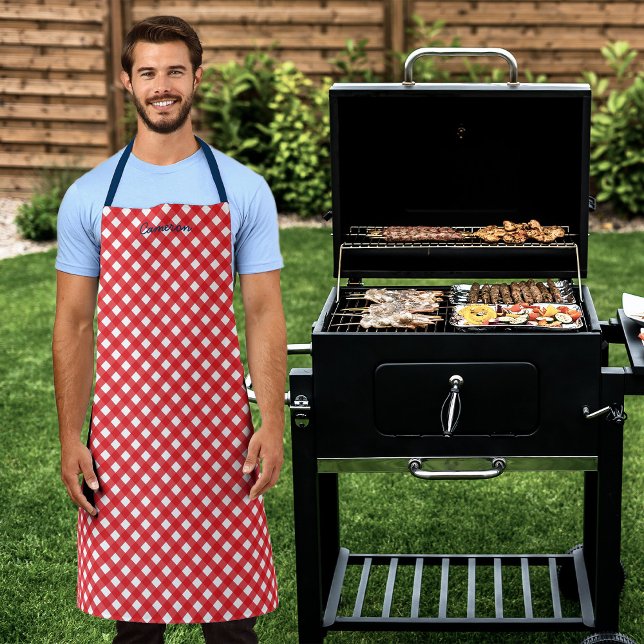 Personalized Add Your Name Red Gingham Apron (Creator Uploaded)