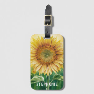 Personalized Add Your Name Sunflower Watercolor Luggage Tag