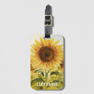 Personalized Add Your Name Sunflower Watercolor Luggage Tag