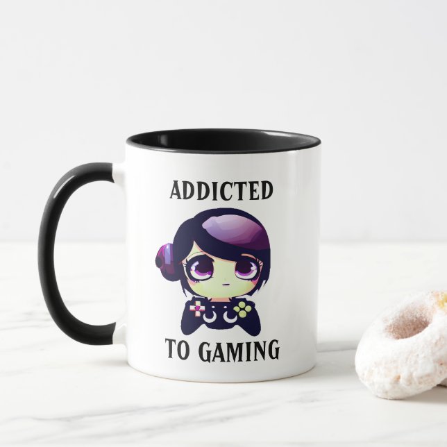 Personalized Addicted to Gaming Kawaii Girl Gamer Mug (With Donut)