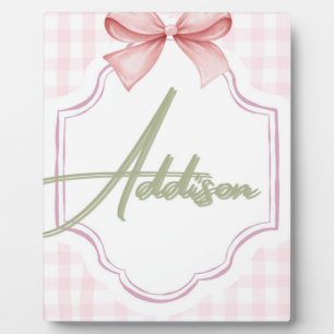 Personalized Addison Baby Girl Nursery Bow&Gingham Plaque