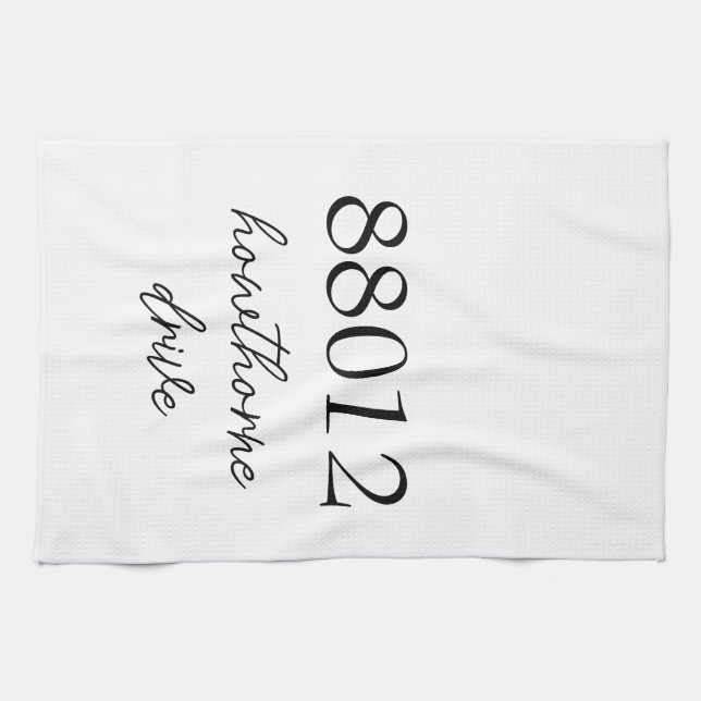 Personalized Address Farmhouse Tea Towel, Custom H Kitchen Towel (Horizontal)