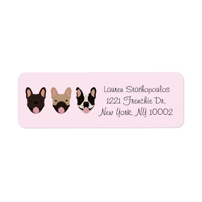 Personalized Address French Bulldogs Smiling Pink (Front)