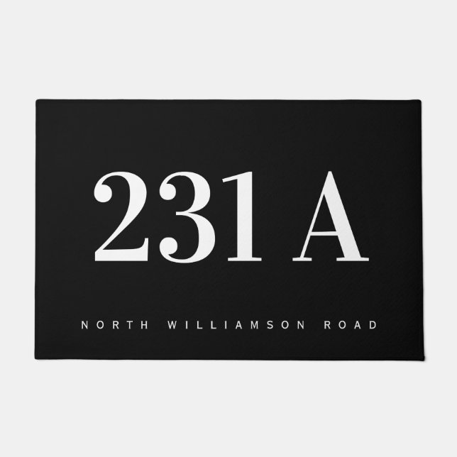 Personalized Address Number Modern Black & White Doormat (Front)