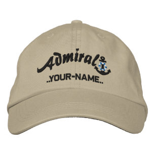 Personalized Admiral Lifesaver Anchor Name Black Embroidered Hat