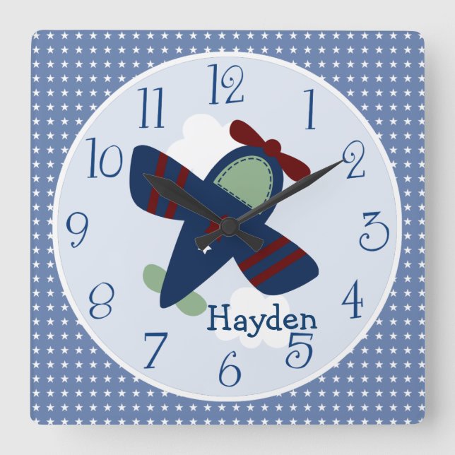 Personalized Adorable Airplanes Nursery Clock (Front)