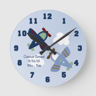 Personalized Adorable Airplanes Nursery Clock