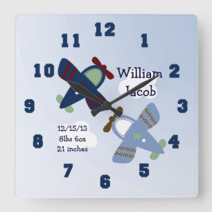 Personalized Adorable Airplanes Nursery Clock