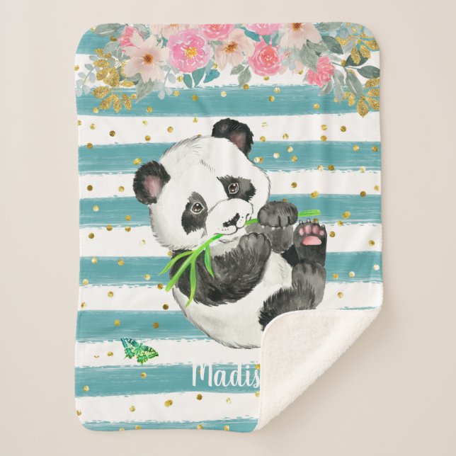 Personalized Adorable Baby Panda Sherpa Blanket (Front)