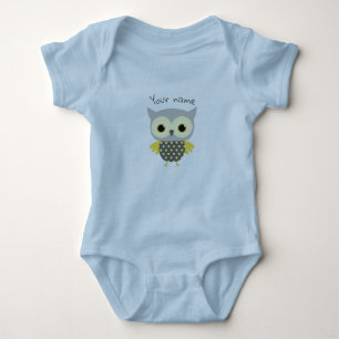 Personalized Adorable blue owl Baby Bodysuit
