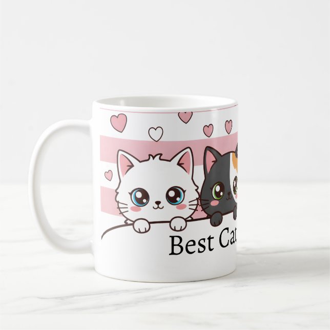 Personalized Adorable Cartoon Cat Coffee Cup (Left)