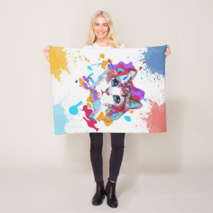 Personalized Adorable Cat Colourful Cat Gifts Fleece Blanket