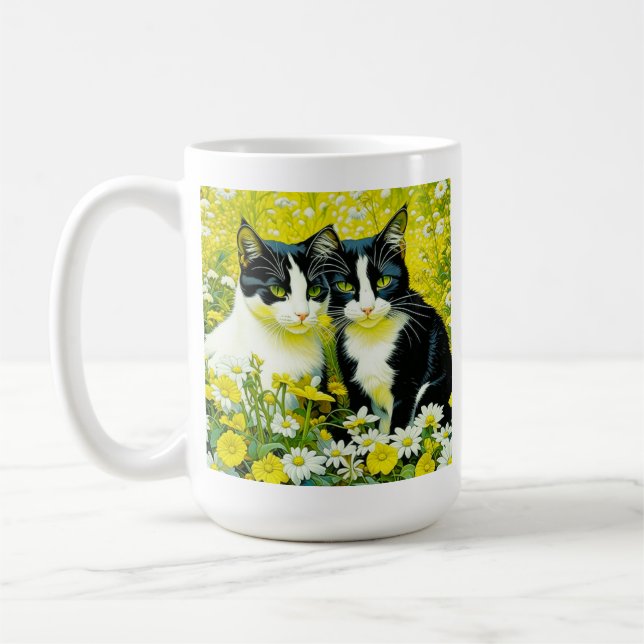 Personalized Adorable Cat in a field of Daisies  Coffee Mug (Left)