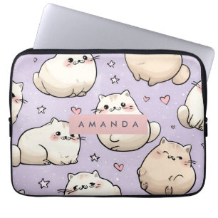 Personalized Adorable Chubby Cat Pattern Laptop Sleeve