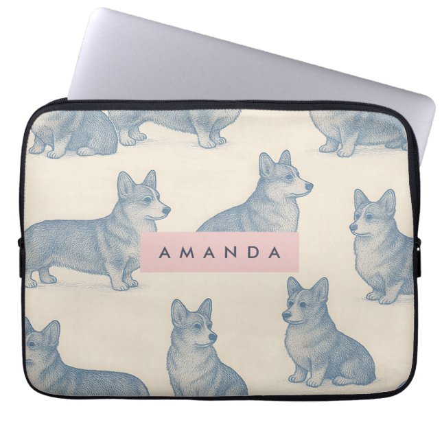 Personalized Adorable Corgi Pattern Laptop Sleeve (Front)